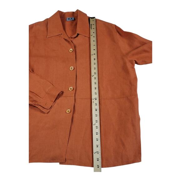 KY Creation Linen T Unique Orange Button Down Shirt Long Sleeve - Picture 11 of 12